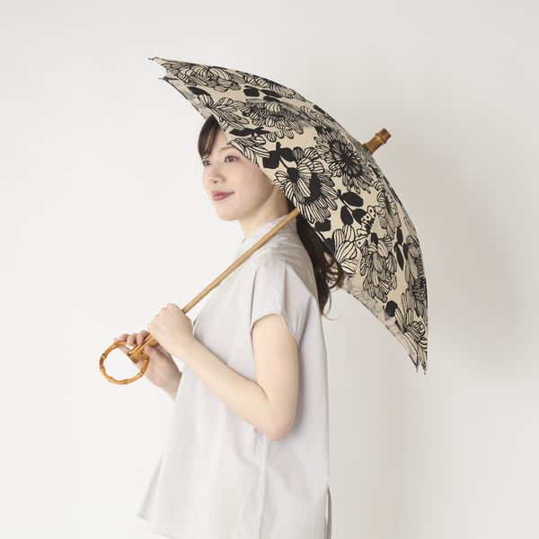 ＜45rpm＞インディゴ 花柄 日傘 非売品 入手困難品 Tokyo noble/綿麻の日傘 大花柄 -涼しい日陰を作る華やかな日傘